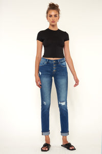 KAN CAN MID RISE CUFFED SKINNY STRAIGHT LEG JEAN