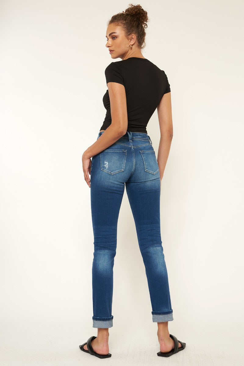 KAN CAN MID RISE CUFFED SKINNY STRAIGHT LEG JEAN