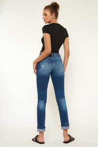 KAN CAN MID RISE CUFFED SKINNY STRAIGHT LEG JEAN